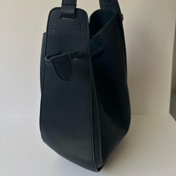 The Row XL Drawstring Bucket Bag in Marine Blue Pebbled Leather - Picture 7 of 15